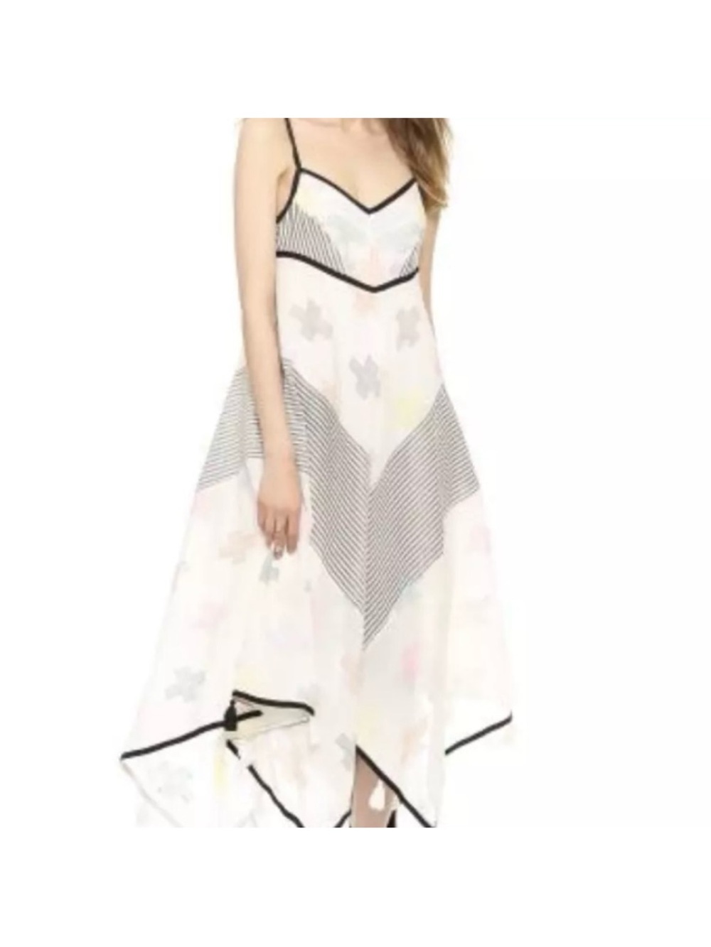 Free People White Slip Dress with Black Trim and Pastel Accents